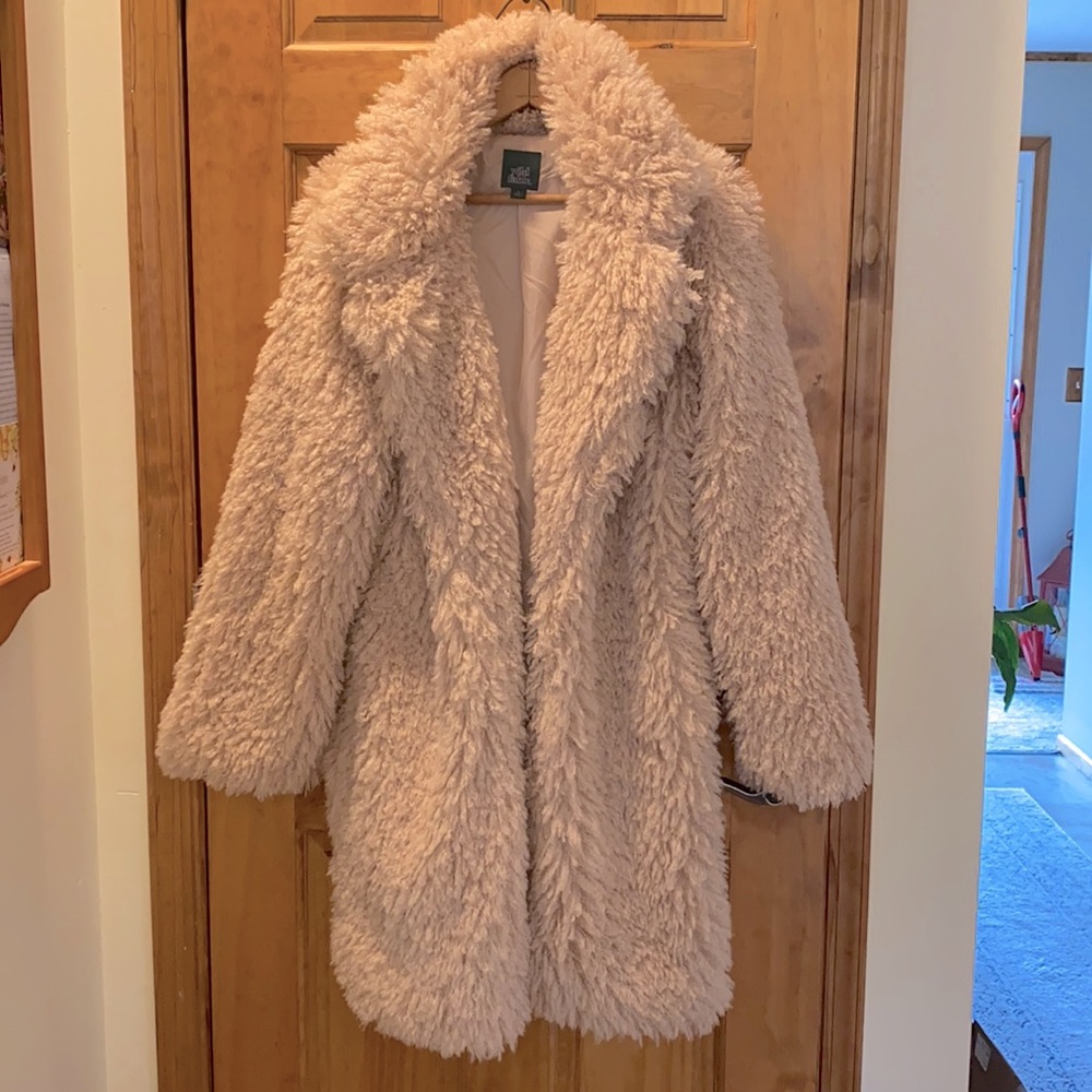 “TEDDY BEAR” light rose fuzzy stadium jacket